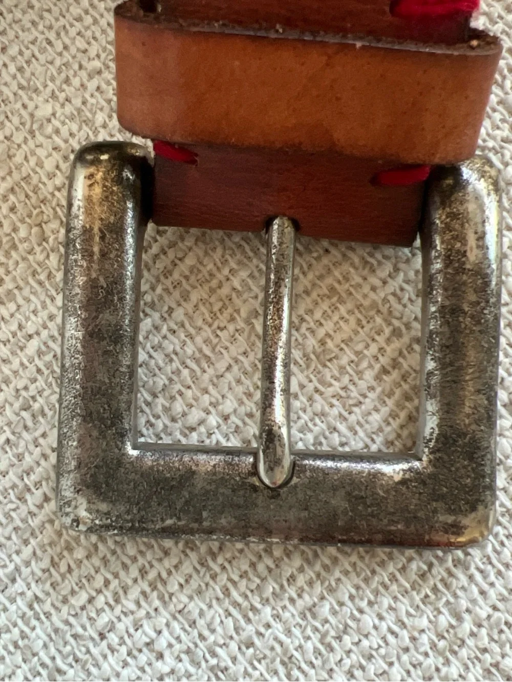 Unisex Gap Red Whipstitch Brown Leather Belt with Red Stitch Accent 37.5-42”